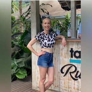 SOLID & STRIPED Brown and White Animal Print Crop Top